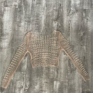 Beaded pearl mesh top- cropped